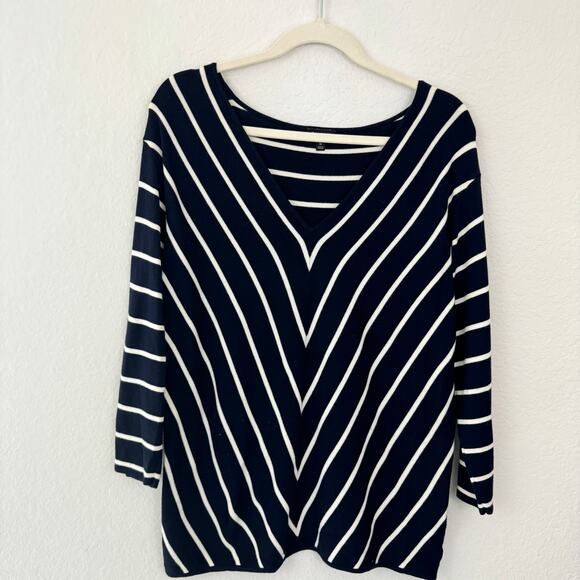 Talbots Pullover Sweater Size M V Neck Striped Viscose Nylon Classic Blue - Picture 1 of 5